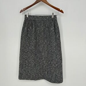 Vintage Koret Petites Black White Tweed A Line Midi Skirt Size 8 Petite